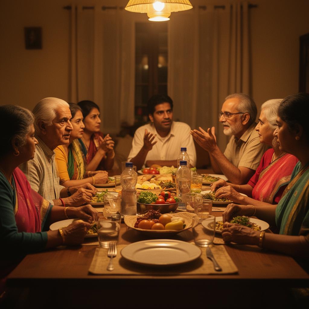 An Indian family gathered around the dinner table where the founding vision of the trust was first shared