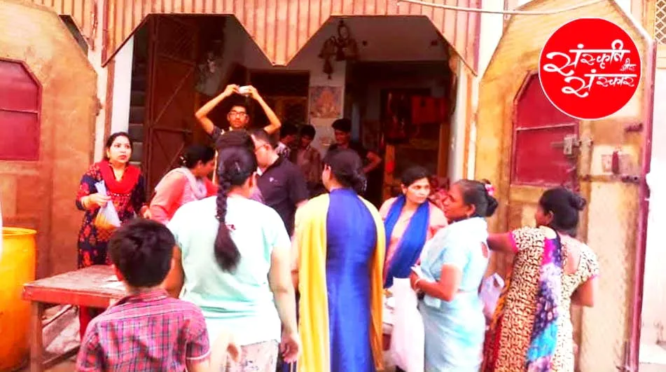 Guests gathering at the entrance