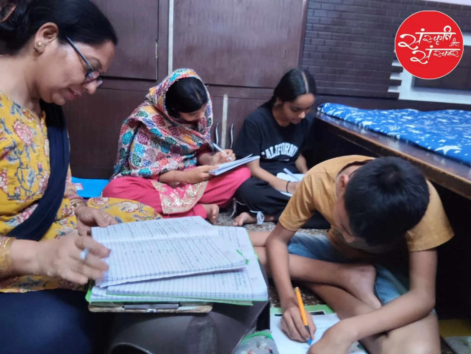 Evening study circle with focused students