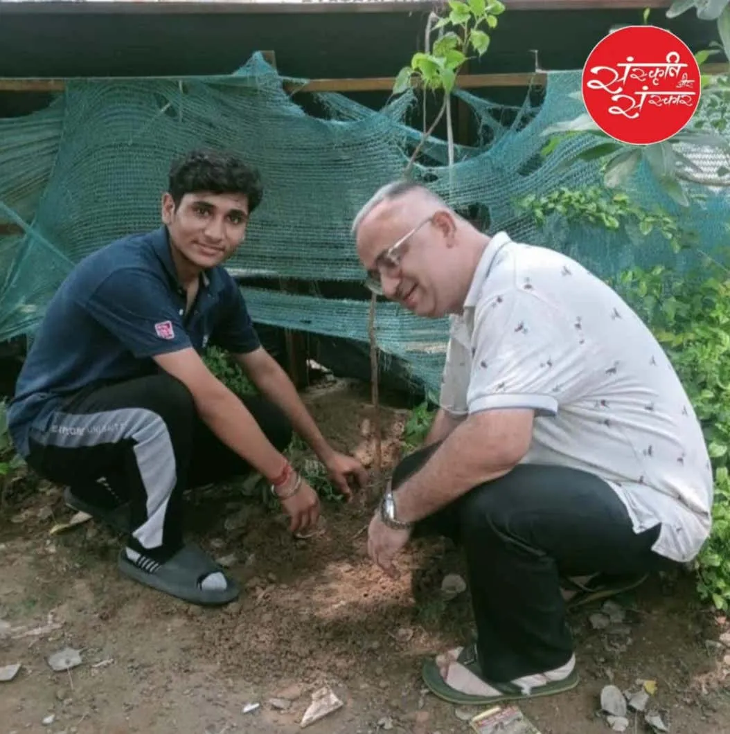 Volunteers planting a sapling together