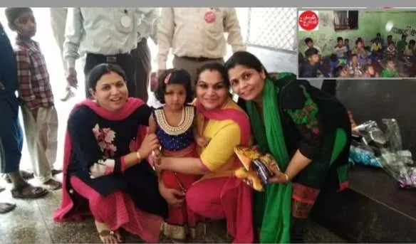 Volunteers and children together